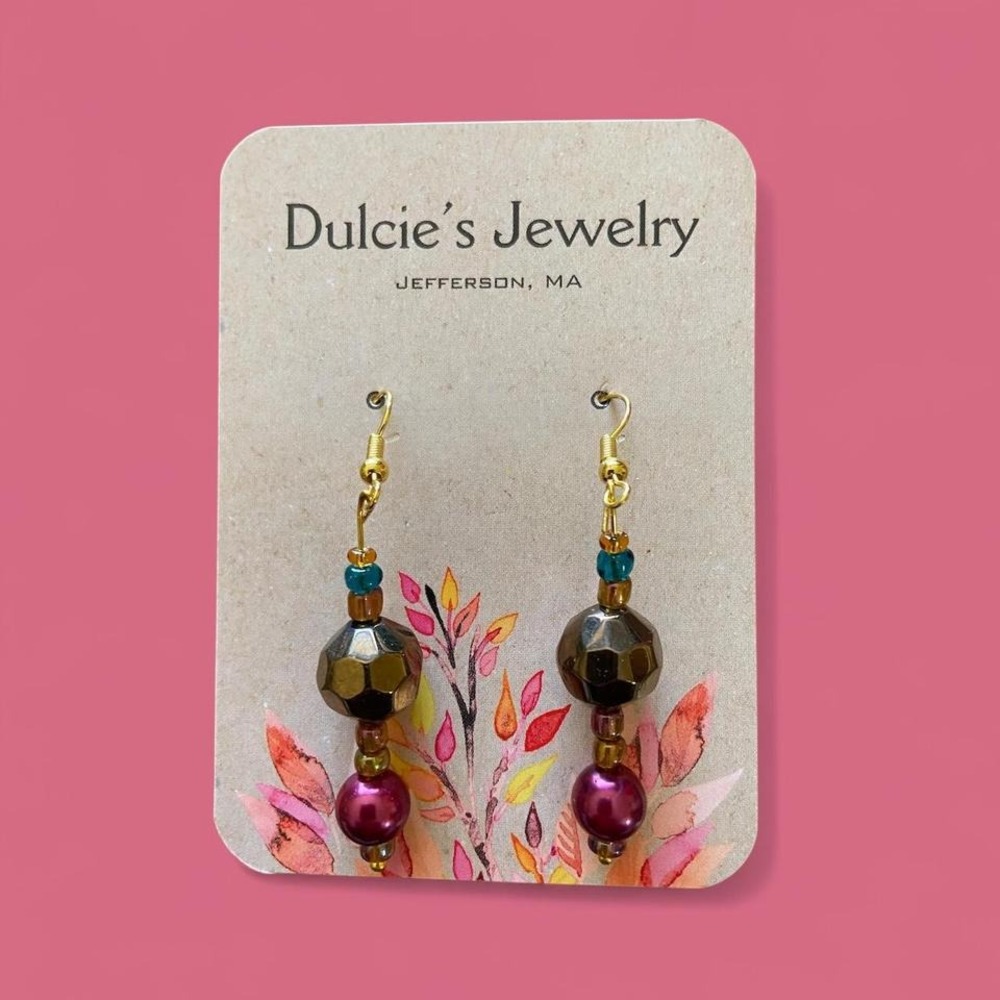 Burgundy, Bronze and Gold Colored Earrings